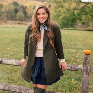 J.Crew Green Boiled Wool Belted Coat ASO Julia Berolzheimer